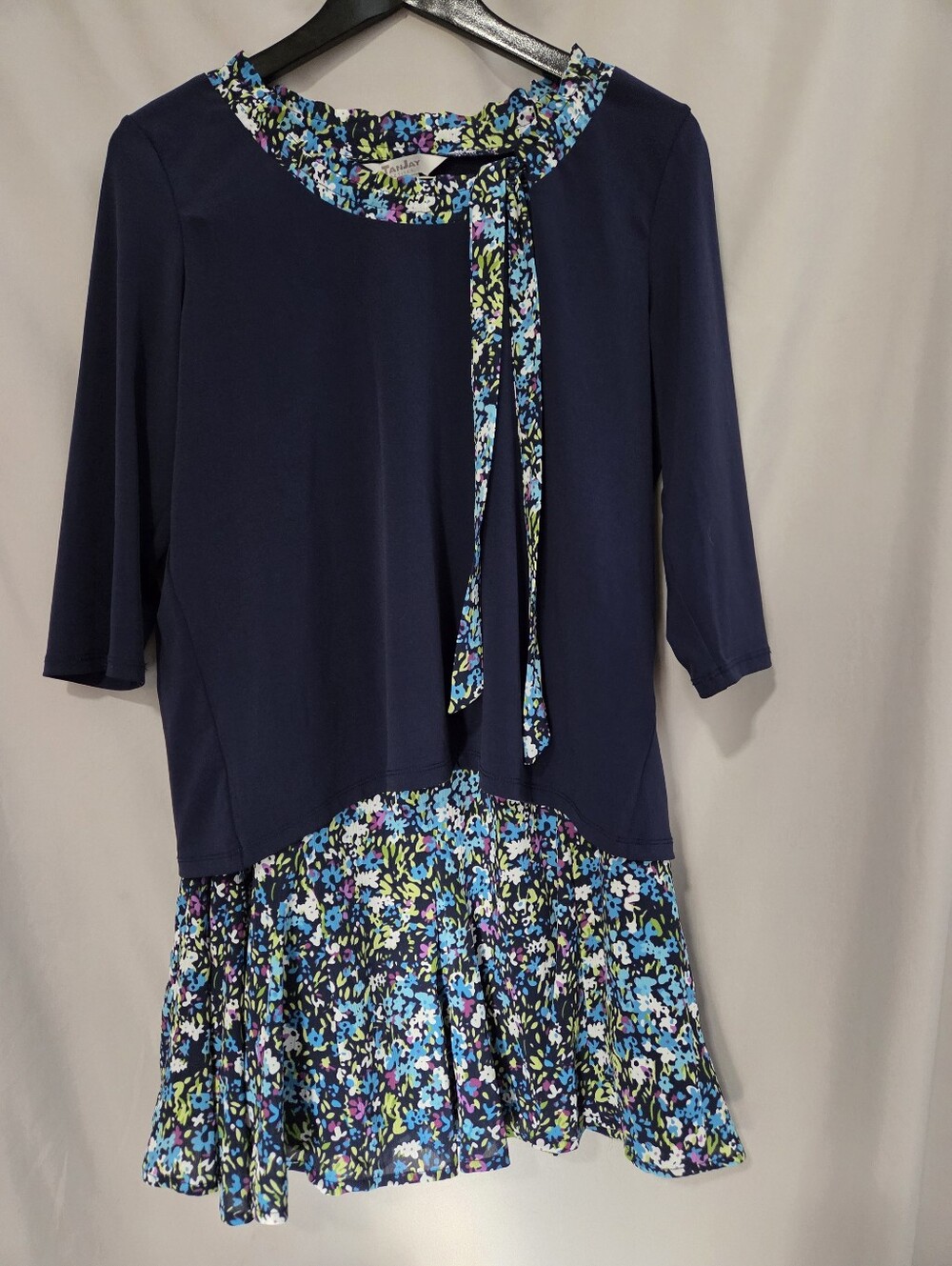 Tanjay Petites Navy Blue Floral Trim Top and Floral Skirt
